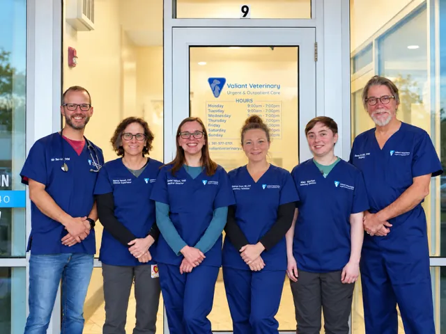 The Valiant Veterinary team standing outside their Burlington clinic