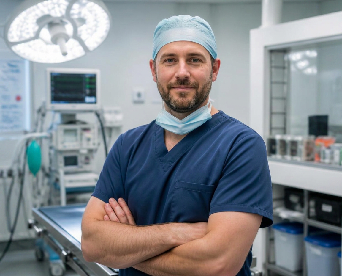 Veterinary surgeon in scrubs in a Valiant Veterinary surgical suite